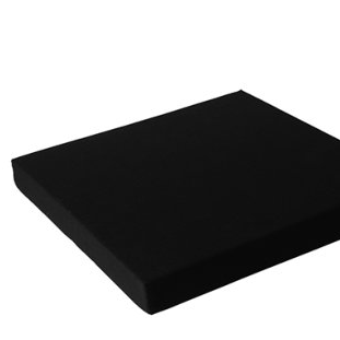 Ein quadratisches schwarzes Kissen mit matter Oberfläche und ohne sichtbare Markierungen oder Text.