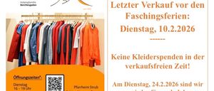 Werbung für einen Second-Hand-Markt. Öffnungszeiten sind Dienstags und Samstags. QR-Code zum Scannen. Kontaktnummer und Website sind angegeben.