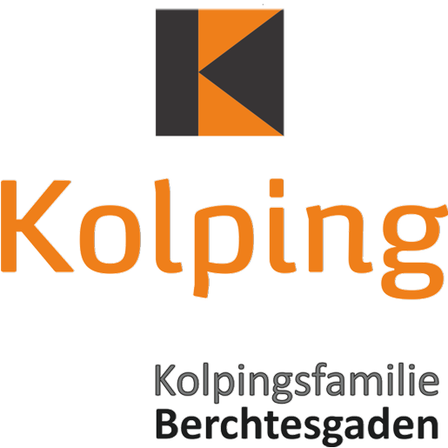 Das Logo der Kolpingsfamilie Berchtesgaden zeigt Berge, ein stilisiertes Dreieck und den Text 'Kolping'. Darunter steht 'Kolpingsfamilie Berchtesgaden'. Gegründet seit 1860.