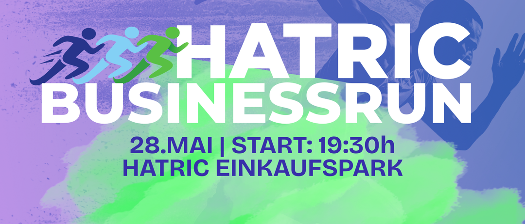 Marathon-Banner. Startzeit ist 19:30. Datum ist der 8. Mai. Ort ist Patras Einkaufszentrum.