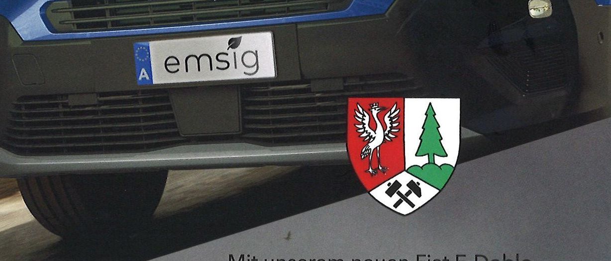 Eine Werbung für einen neuen Fiat E-Dobo zeigt einen lächelnden Mann und die Front des Autos, die seinen italienischen Flair zur Geltung bringt. Der Bildtext lautet 'Enzenreit'.