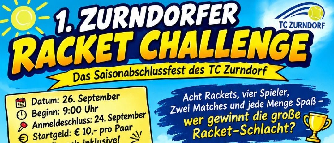 Ein Poster, das ein Tennis-gegen-Padel-Event am 26. September bewirbt. Es zeigt zwei Spielerpaare, die Tennis und Padel spielen, mit Texten zu den Eventdetails und einem Goodie-Bag.