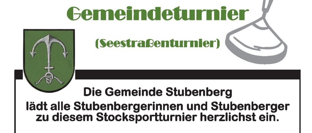 Plakat für ein Stocksport-Event in Stubenber. Die Veranstaltung findet am 27. September 2025 statt. Eine Anmeldung ist bis zum 20. September 2025 erforderlich. Das Event beinhaltet Essen und Getränke.