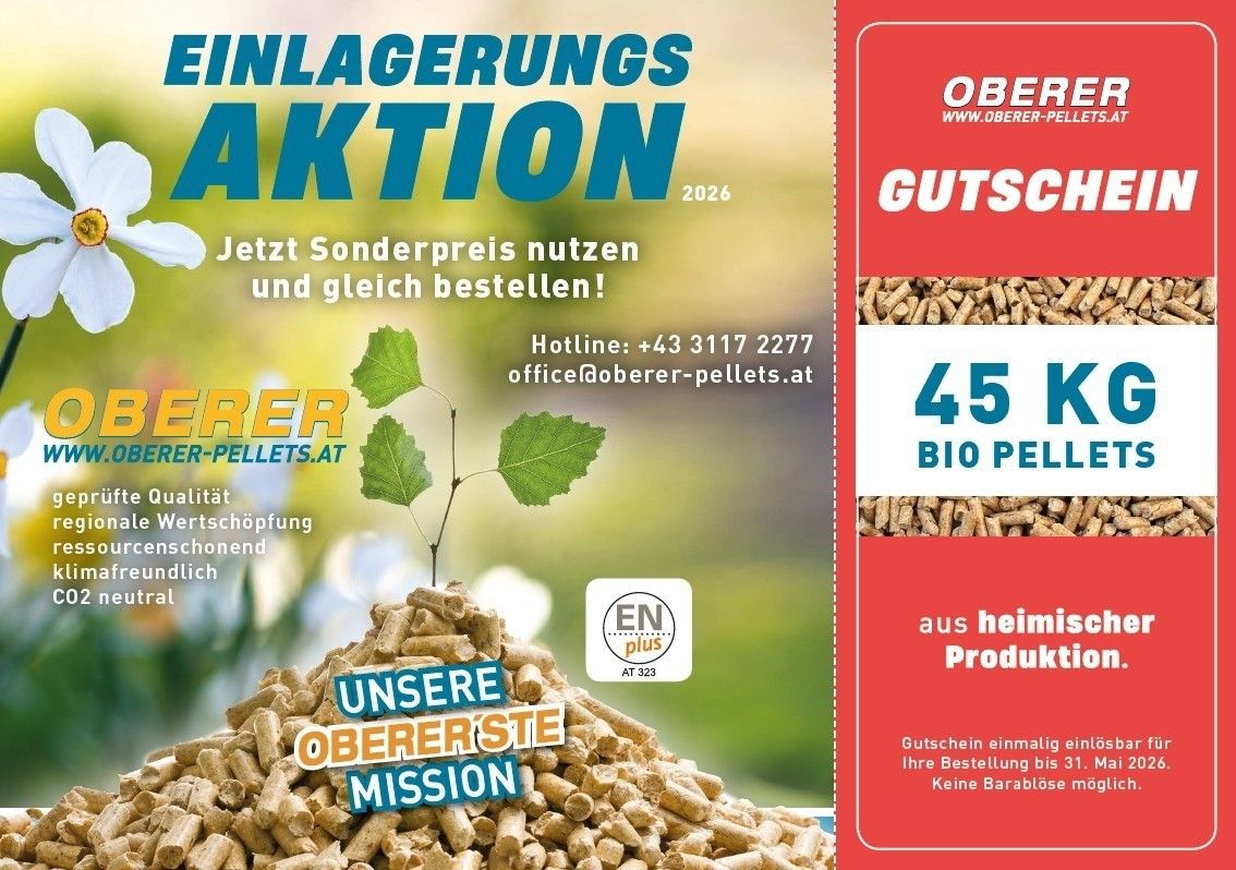 Eine Anzeige für ein Sonderangebot von Oberer Pellets mit einer Pflanze und einem Gutschein für ein kostenloses Geschenk beim Kauf. Es enthält Kontaktinformationen und eine spezielle Hotline-Nummer.