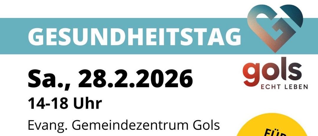 Gruppenfoto von Menschen im Gols Veranstaltungszentrum für ein Gesundheitsseminar. Termine sind Samstag, 28. Februar 2026, von 14 bis 18 Uhr. Aktivitäten umfassen Vorträge, persönliche Beratungen und Workshops.
