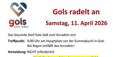 Teilnahme am Fahrradrennen in Gols am Samstag, 11. April 2026. Treffpunkt um 9:00 Uhr am Hauptplatz. Keine Anmeldung erforderlich. Familienstrecke ca. 7 km. Kostenloses Eis für Kinder bis 14 Jahre. Mitglieder von Gols begleiten Sie.