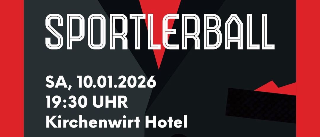 Werbeplakat für eine Sportball-Veranstaltung von USV Stubenberg am 10.01.2026 um 19:30 im Hotel Kirchenwirt. Dresscode: Abendgarderobe oder Tracht. Eintritt ab 19:00 Uhr. Für Gastronomie ist gesorgt. Mitternachtseinlass. Taxiservice ab 5 Uhr p.M.
