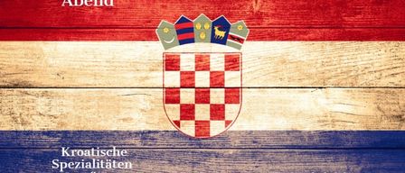 Plakat für eine kroatische Abendveranstaltung am 1. August 2026 mit kroatischer Flagge und Wappen, Text auf Deutsch.