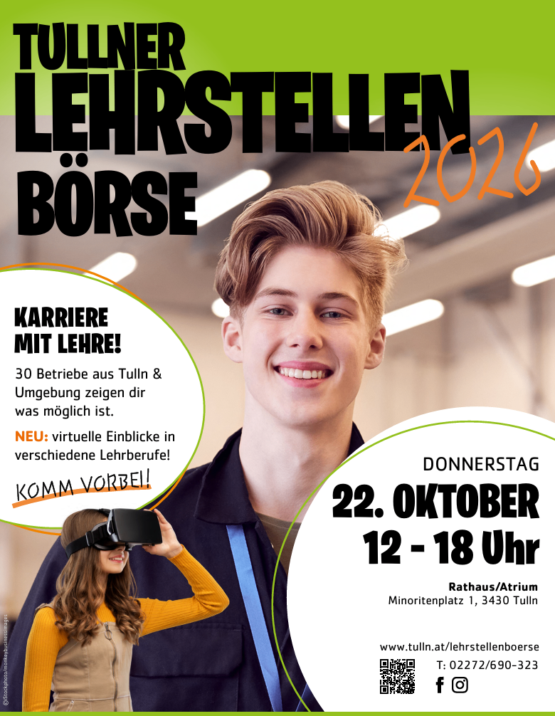 Plakat für die Lehrerstellenmesse 2026, mit einem lächelnden jungen Mann und einer Frau mit VR-Headset, die Karrieremöglichkeiten mit Lehrberufen bewirbt.