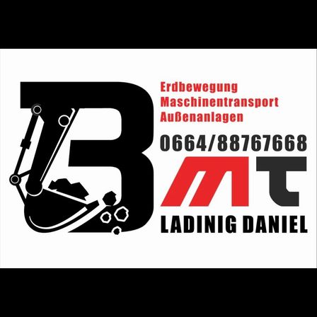 Das MT-Logo für Ladnig Daniel, ein Unternehmen, das sich auf Erdbewegung, Maschinentransport und Baustellenvorbereitung spezialisiert hat.