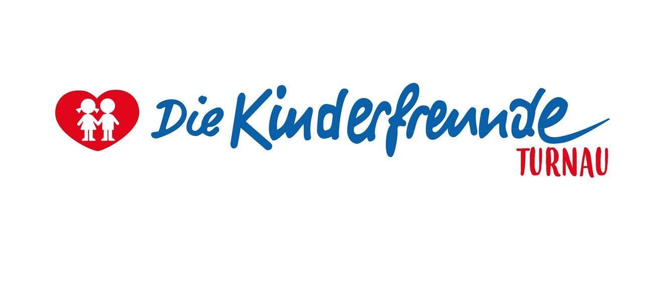 Das Logo der Die Kinderfreunde, einer deutschen Kinderorganisation, zeigt ein rotes Herz mit einer Kinderfigur darin und blauen Text, der 'Die Kinderfreunde TUR' lautet.