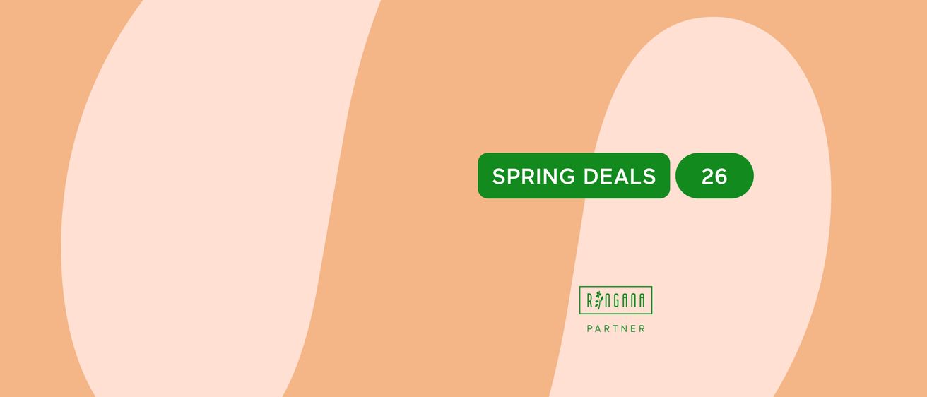 Ein Bild, das für Frühjahrsangebote mit einem Logo für Rongana Partner wirbt, auf einem pfirsichtfarbenen Hintergrund.