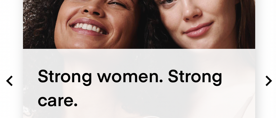 Ein Bild von zwei Frauen, eine lächelt, betont die Botschaft der Marke über starke Frauen und starke Pflege. Es hebt Selbstfürsorge, Zusammenhalt und den Mut hervor, neue Wege zu gehen.