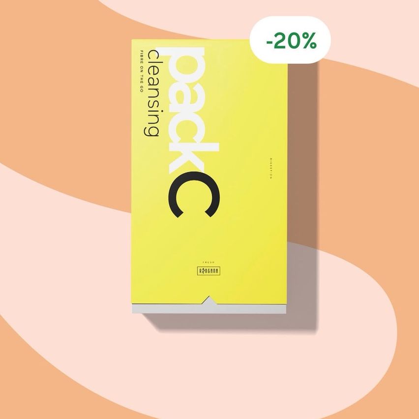 Eine gelbe Box für Back C Reinigungsfaser auf dem Weg. Es hat ein 20% Rabatt-Tag oben.