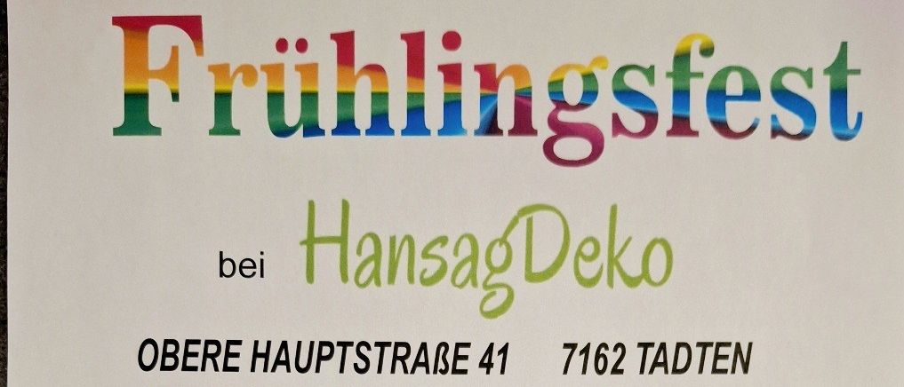 Plakat für eine lokale Marktveranstaltung bei HansagDeko, mit Zeitplan, Produkten für Haus und Garten und einer Einladung an Besucher. Die Veranstaltung findet am 3. Mai 2025 von 9:00 Uhr bis 17:00 Uhr statt.
