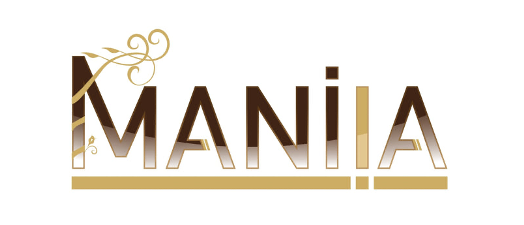 Das Logo für 'Maniia' zeigt ein stilisiertes 'M' mit einer dekorativen Verzierung darüber, gefolgt vom Wort 'Maniia' in einer modernen, serifenlosen Schrift. Der Entwurf ist auf weißem Hintergrund.