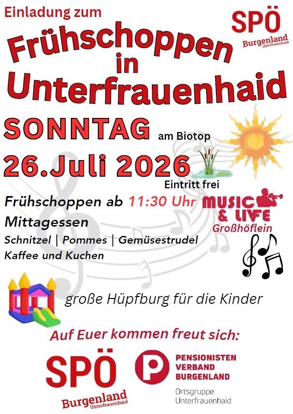 Frühschoppen Unterfrauenhaid am 26. Juli 2026 am Biotop mit Musik und Hüpfburg