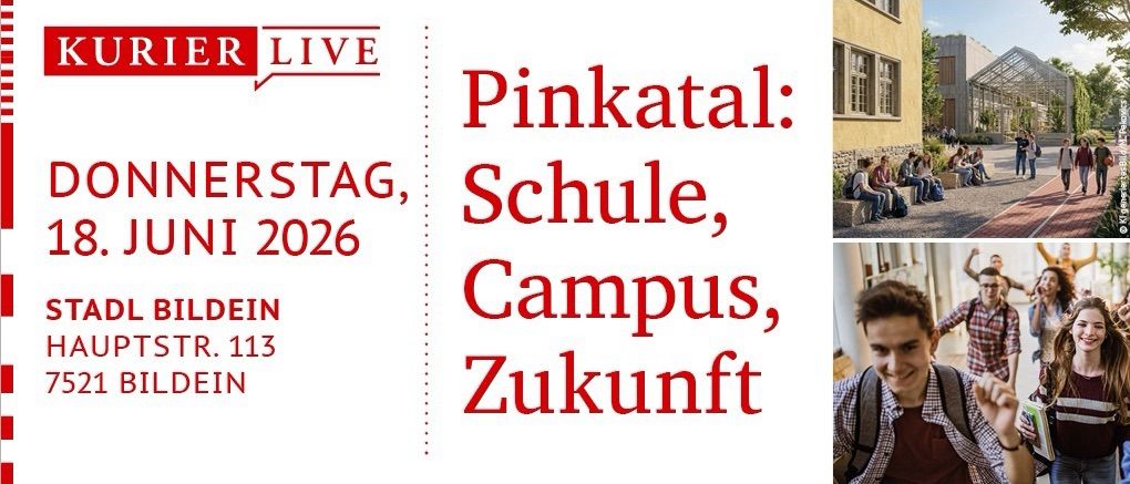 Poster with a collage of images featuring students on a campus, with the title 'Pinkatal: School, Campus, Future', and the text 'Winner Day, Uni 2026'. Address STR. 113 is also visible.