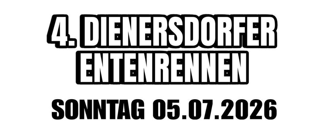 Plakat für eine Sportveranstaltung am 5. Juli 2026, mit einer gezeichneten Ente im Pool und einem Fußballteam-Logo auf ihrem Schlauchboot.