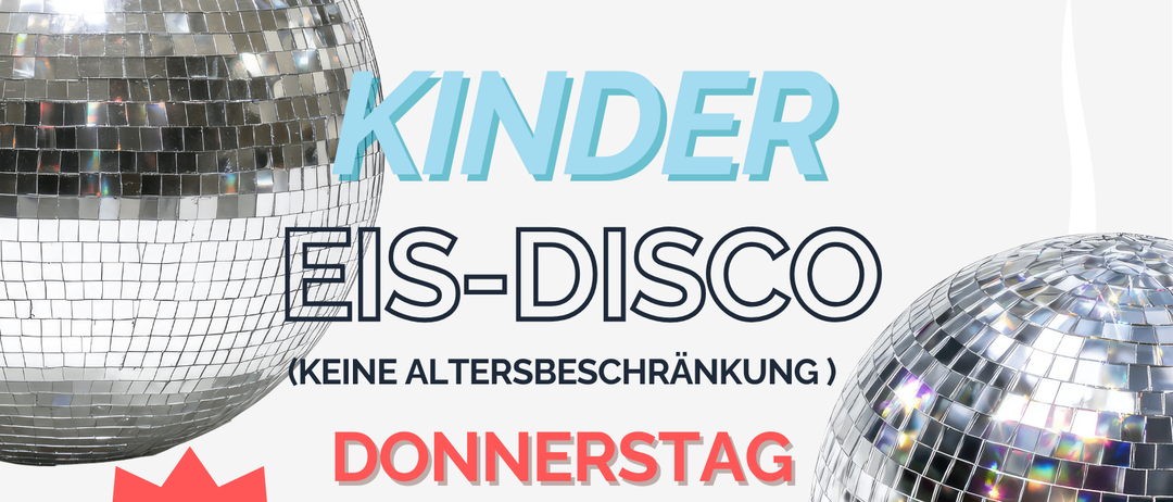 Plakat für eine Eis-Disco Veranstaltung am 22.01.2026. Veranstaltung ist für alle Altersgruppen, von DJ BauAmt veranstaltet und läuft von 14:30 Uhr bis 18:00 Uhr. Getränke werden bereitgestellt, der Eintritt ist frei.