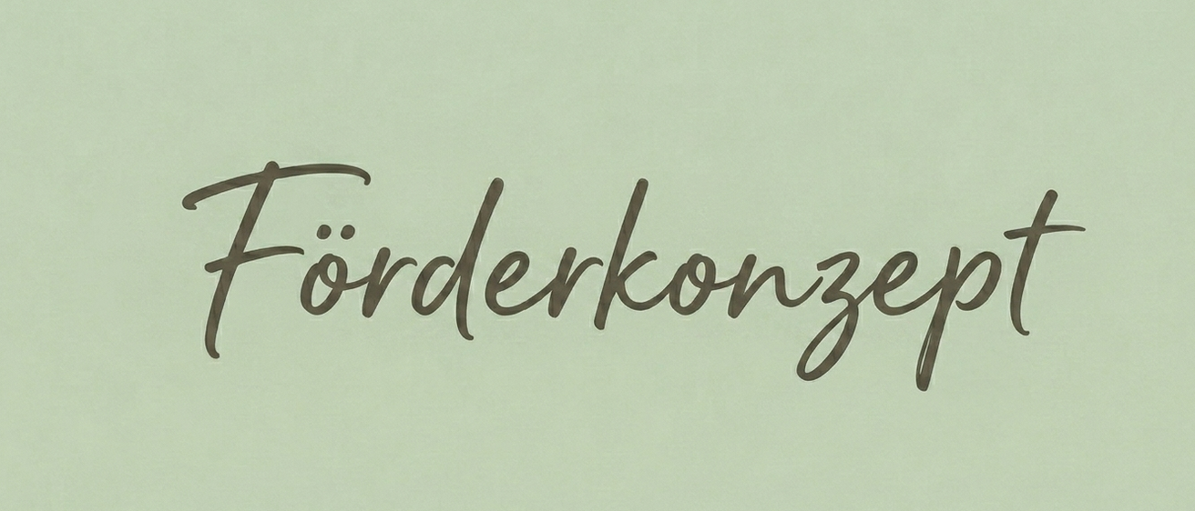 Das handgeschriebene Wort 'Forderkonzept' erscheint in kursiver Schrift auf einem hellgrünen Hintergrund.