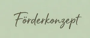 Das handgeschriebene Wort 'Forderkonzept' erscheint in kursiver Schrift auf einem hellgrünen Hintergrund.