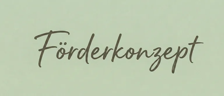 Das handgeschriebene Wort 'Forderkonzept' erscheint in kursiver Schrift auf einem hellgrünen Hintergrund.