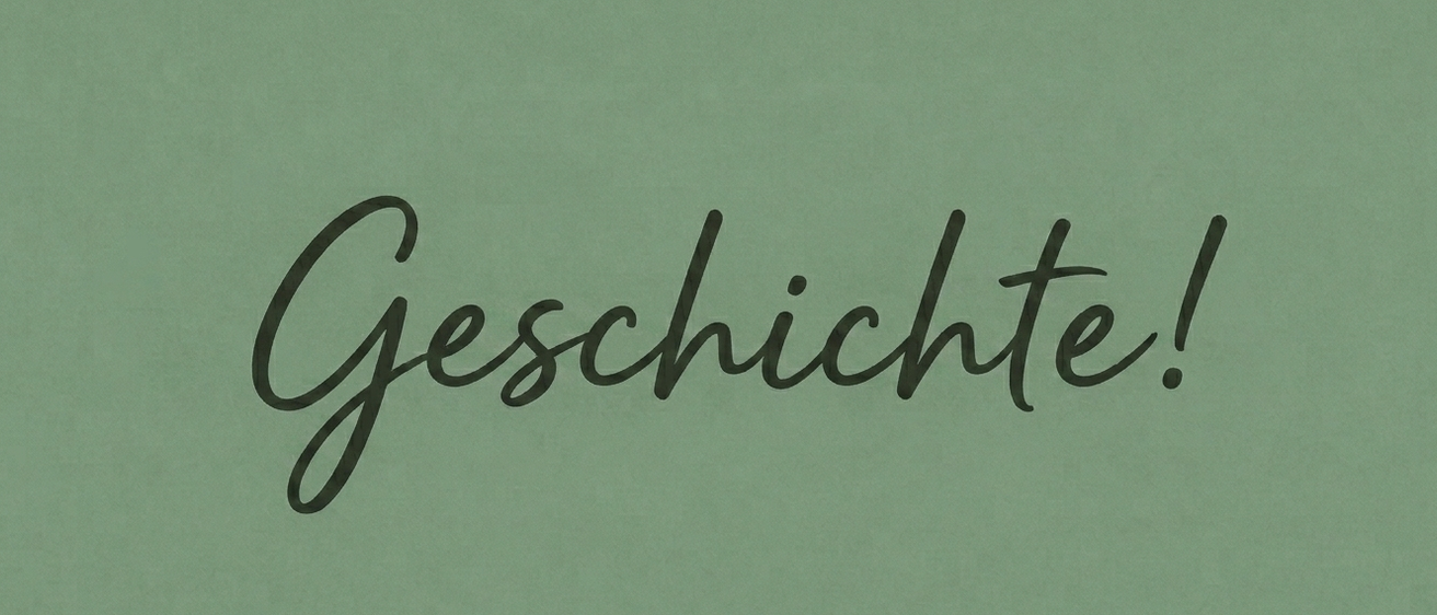 Ein grüner Hintergrund mit dem Wort Geschichte in kursiver schwarzer Schrift geschrieben.