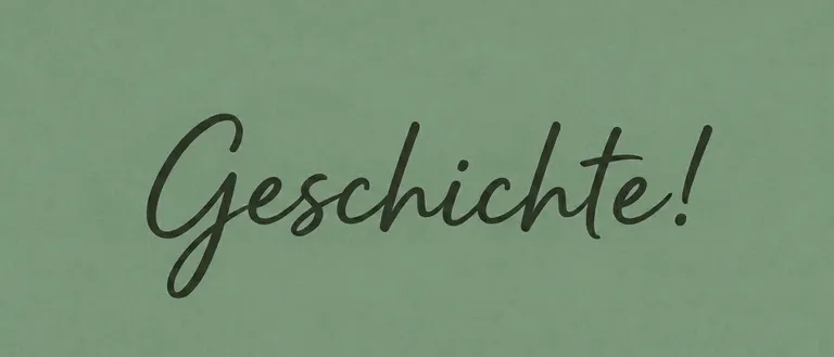Ein grüner Hintergrund mit dem Wort Geschichte in kursiver schwarzer Schrift geschrieben.