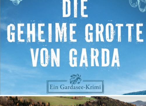 Buchcover für 'Die Geheime Grotte von Garda' von Isabella Archan, mit blauem Hintergrund und Titel und Autorenname in großen weißen Buchstaben.