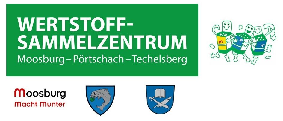 Ein Poster fur Stoff-Zentrum Portschach-Techelsberg mit einem Fisch und einem Wappenschild mit Schwert- und Buchsymbol.