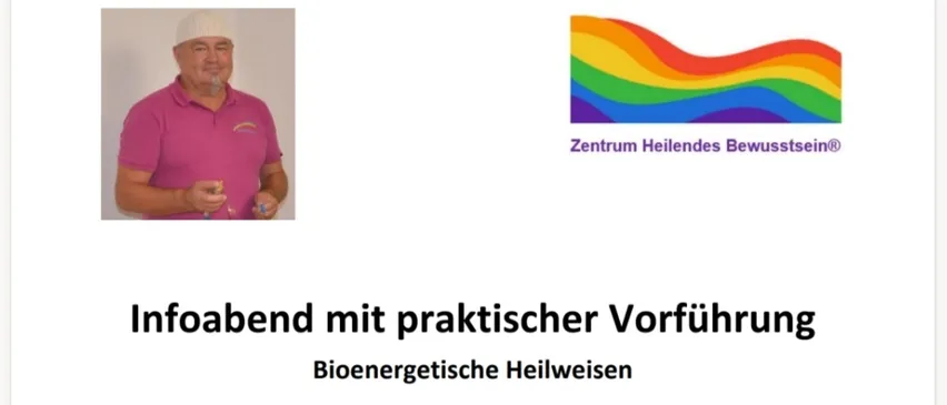 Plakat für einen bioenergetischen Heilabend mit praktischer Vorführung. Datum: 16. November 2026, 18:00 Uhr. Referent: Walter Janisch. Ort: St. Michael Alpin Retreat, Matrei am Brenner.