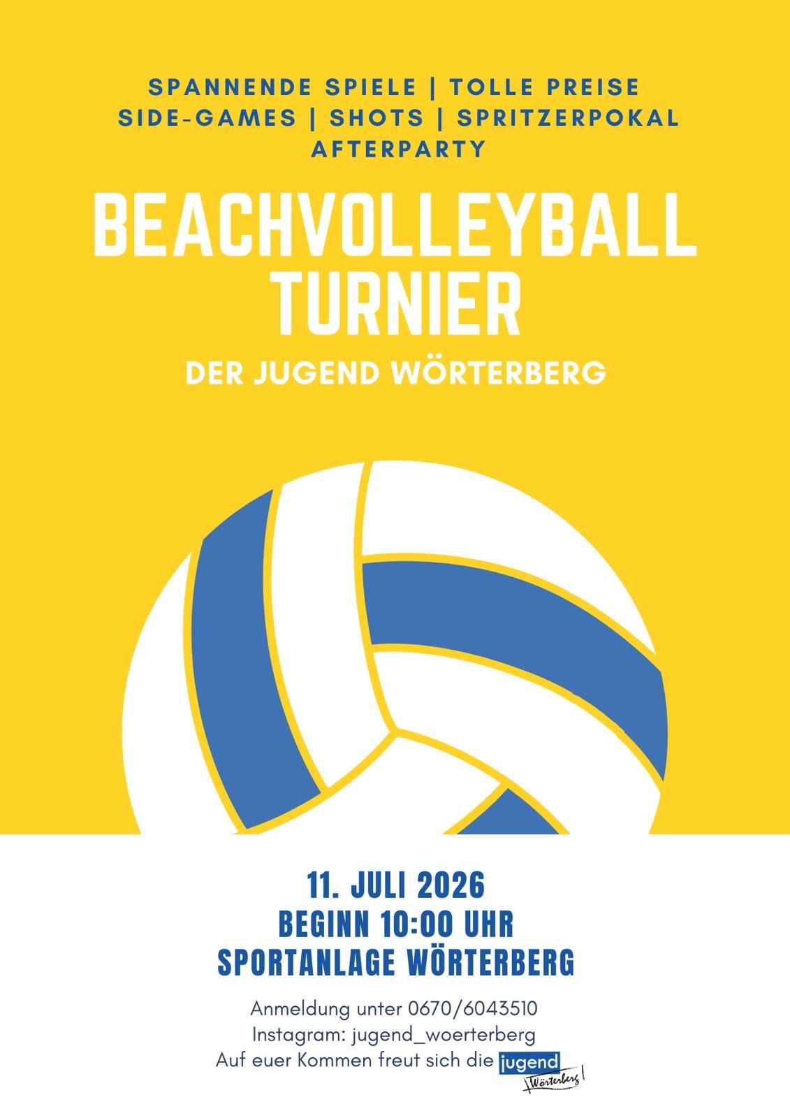 Beach volleyball tournament by Jugend Worterberg on July 11, 2026, starting at 10:00 AM.