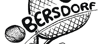 Eine schwarz-weiße Illustration zeigt einen Tennisschläger mit einem Tennisball daneben. Der Schläger hat ein Gittermuster und ein U-Logo. Der Name 'BERSDORF' ist in fetten Buchstaben über dem Schläger geschrieben.