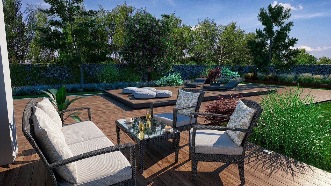 Bild enthält, Backyard, Nature, Outdoors, Furniture, Table, Terrace, Scenery, Interior Design, Patio, Chair