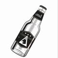Illustration einer Flasche mit einem schwarzen Etikett, das 'md' in weißen Buchstaben liest, mit einem Dreieck in der Mitte, das eine Welle darstellt, und drei Sternen darüber.