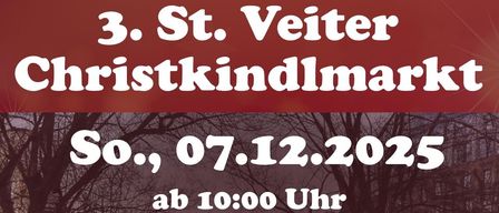 Plakat für eine Veranstaltung am 7. Dezember 2025, beginnend um 10:00 Uhr im Ortszentrum St. Veit am Vogau. Angebote umfassen Kunstausstellungen, Kinderkarussell, Ponyreiten für Kinder (ab 13 Uhr), Weihnachtssingen, Kuchen, Glühwein und vieles mehr. Musikalische Begleitung durch Gesangsgruppen, BAfEP Mureck und Musikverein Salßtal-Siebing. Keine Stehplätze mehr verfügbar. Sponsoren umfassen Steiermärkische SPARKASSE und andere.