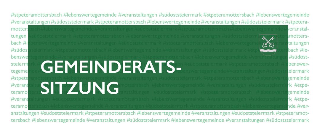 Das Bild enthält Hashtags zu Gemeinde, Veranstaltungen und Orten in Österreich, einschließlich 'Lebenswerte Gemeinde', 'Veranstaltungen', 'Südoststeiermark', 'St. Peter am Ottersbach'. Der Text wird mehrfach wiederholt.
