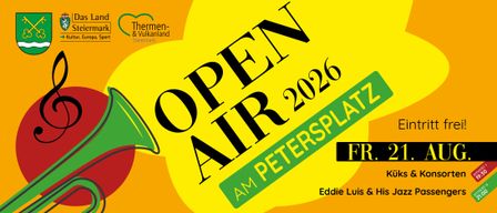 An advertisement for Open Air 2026 in Petersplatz, featuring the year 2026 and a green leaf.