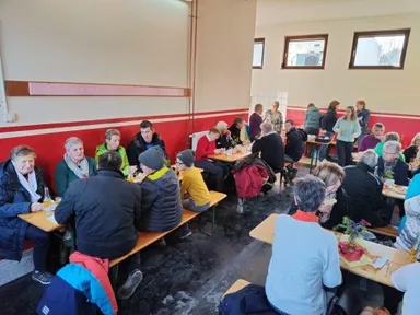 Cafeteria, Indoors, Restaurant, People, Person, Adult, Male, Man, Shoe, Crowd