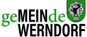 Das Logo für Mein de Werndorf zeigt einen stilisierten Hirschkopf in Grün und Grau, vor weißem Hintergrund. Der Text 'Mein de Werndorf' ist in fetten schwarzen Buchstaben mit einem grünen 'e'.