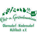 Ein schwarzes Banner mit grünem Text und Symbolen. Es steht geschrieben 'Obst- u. Gartenbauverein Oberaudorf-Niederaudorf Mühlbach e.V.' Zentral ist ein Gießkannensymbol vorhanden.