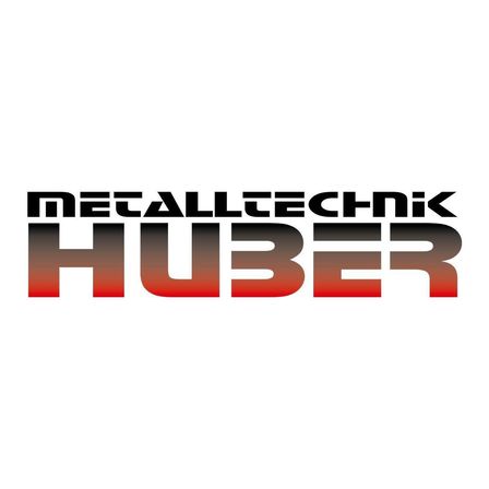 Das Logo von Metalltechnik Huber ist dargestellt. Es ist in fettem Schwarz und Rot mit einem Farbverlauf.