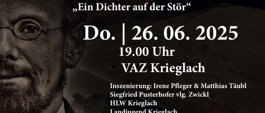 Das Rosegger-Theater präsentiert 'Ein Dichter auf der Stör' am Donnerstag, 26. Juni 2025, um 19:00 Uhr im VAZ Krieglach. Die Veranstaltung ist kostenlos und beinhaltet Auftritte verschiedener Schulen und Rhythm and Sound Performance.