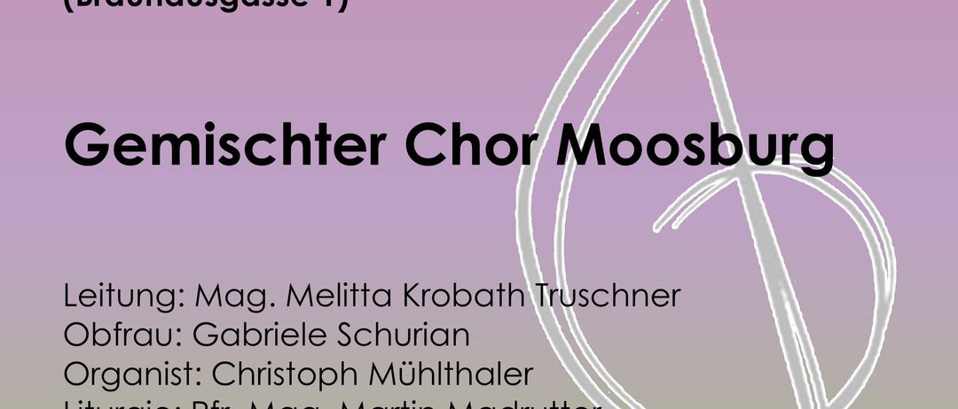 Ein Plakat bewirbt eine Veranstaltung am 21. Dezember um 9 Uhr. Es zeigt einen gemischten Chor aus Moosburg. Die Veranstaltung beinhaltet eine Liturgie von Pfarrer Mag. Martin Madrutter und findet im Evangelischen Gemeindehaus Moosburg statt.