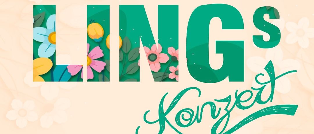 Ein Plakat bewirbt das Fruhlings Konzert mit Blumendesigns und listet Teilnehmer und Moderatoren auf. Datum: 17. Mai 2025.