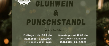 Plakat für eine Weihnachtsveranstaltung von USV St. Lorenzen am Wechsel. Es bietet Glühwein und Punschstand zu verschiedenen Terminen und Zeiten an. Ein Weihnachtskonzert ist für den 21. Dezember 2025 geplant.