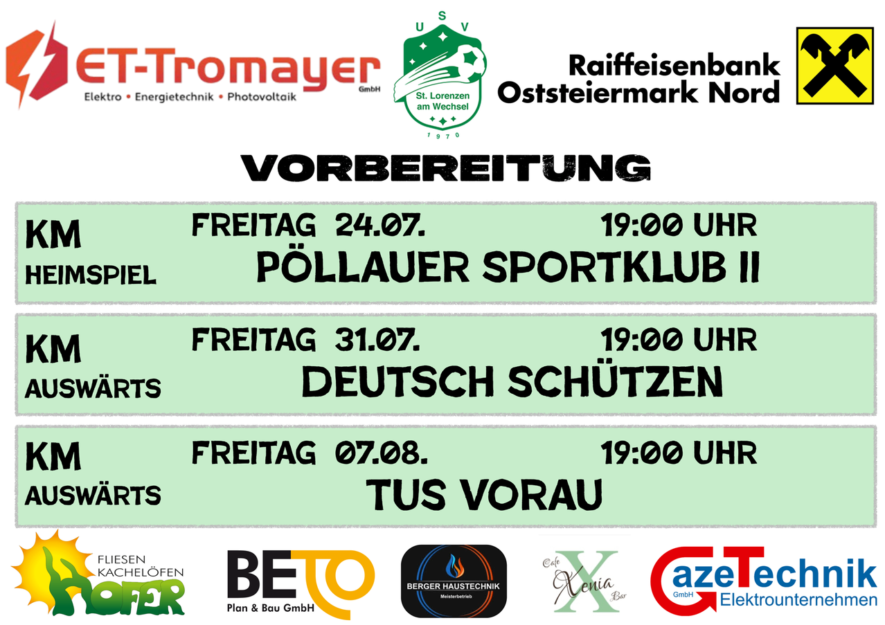 Eine Werbung für eine Sportveranstaltung mit aufgeführten Daten und Zeiten, einschließlich Sponsoren wie Raiffeisenbank und anderen.