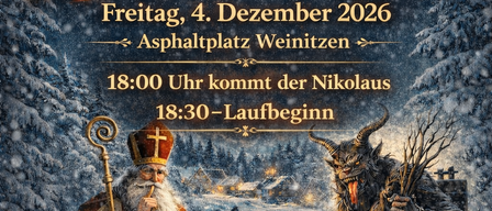 Ein Plakat für das Krampuskraenzen-Event am 4. Dezember 2026, mit dem Nikolaus und Krampus in einer verschneiten Landschaft.