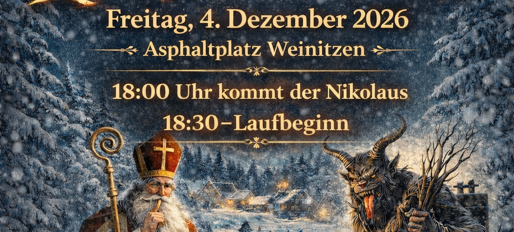 Ein Plakat für das Krampuskraenzen-Event am 4. Dezember 2026, mit dem Nikolaus und Krampus in einer verschneiten Landschaft.